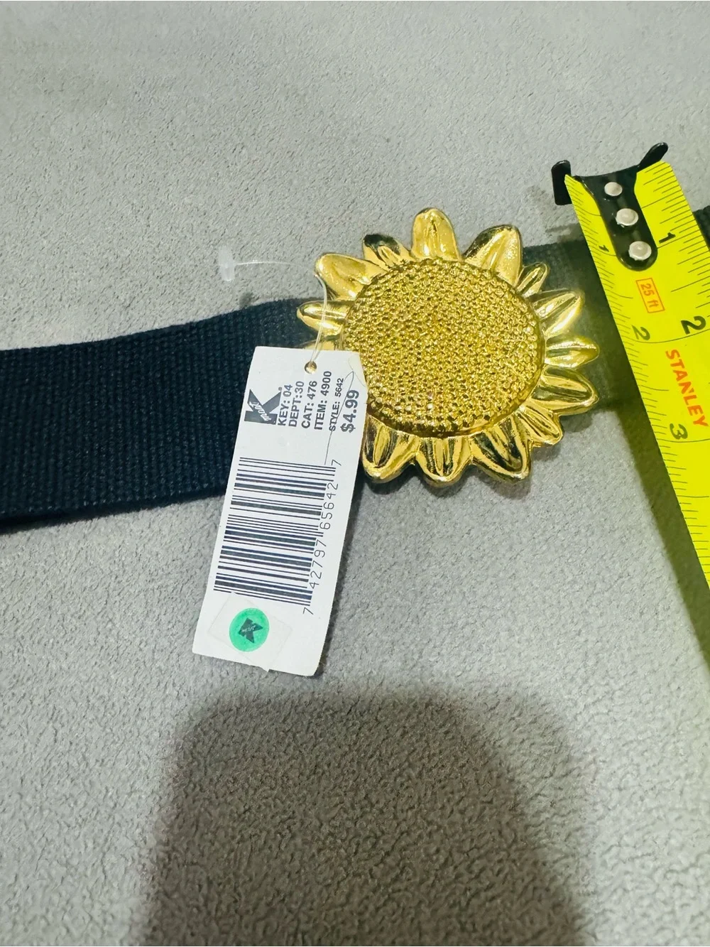 Gold Sunflower Buckle Black Stretch Waist Belt NWT